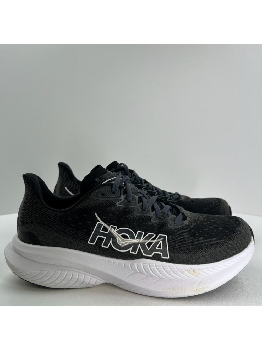 HOKA Mach 6 Running Shoes Mens 12D Lace Up Low Top Mesh Black White 1147790-BWHT - Picture 1 of 10